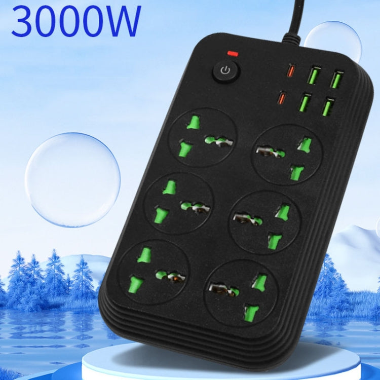 T24 2m 3000W 6구 + PD + 4-USB 포트 다기능 난연 소켓 스위치 포함, UK 플러그, US 플러그