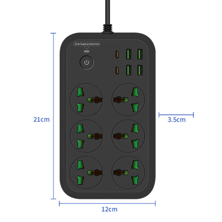 T24 2m 3000W 6구 + PD + 4-USB 포트 다기능 난연 소켓 스위치 포함, UK 플러그, US 플러그