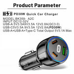 90W Super Fast Charging USB-C Car Charger Dual PD 30W+QC3.0 Charging Station, Black, White