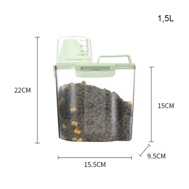 애완동물 사료 보관통 4개 스냅 강아지 사료 습기 방지 밀폐 보관통, 1.5L, 2.5L