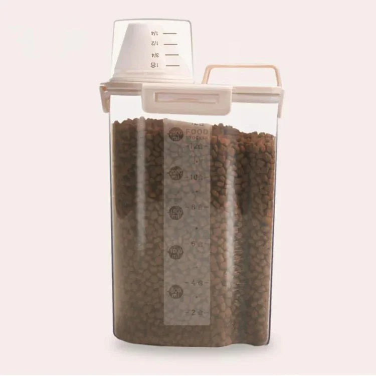 애완동물 사료 보관통 4개 스냅 강아지 사료 습기 방지 밀폐 보관통, 1.5L, 2.5L