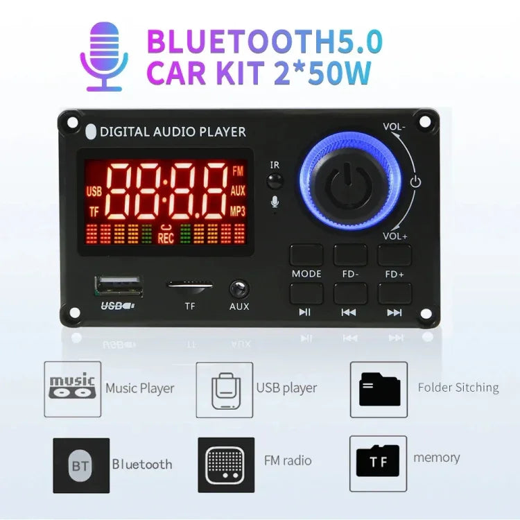 100W 12V TPA3116 컬러 스크린 파워 앰프 블루투스 디코더 보드 녹음 통화 기능 포함, 실리콘 원격 제어, 소형 실리콘 원격 제어, 소형 원격 제어