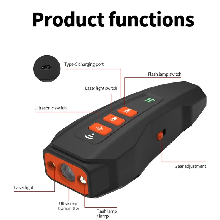 LED 점멸등 휴대용 초음파 짖음 방지 주파수 변환 반려견 훈련기, 검정+주황, 진회색, 회색+주황