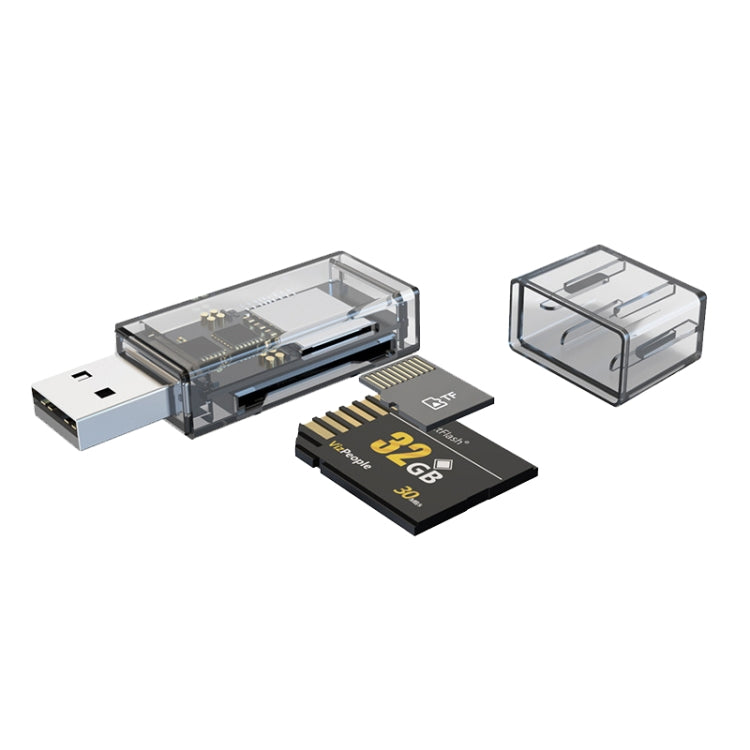 OTG 변환기 USB- SD/TF 2-in-1 다기능 투명 카드 리더기, 투명