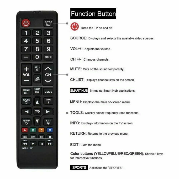 삼성 LED LCD 스마트 TV 리모컨용 BN59-01199F, BN59-01199F