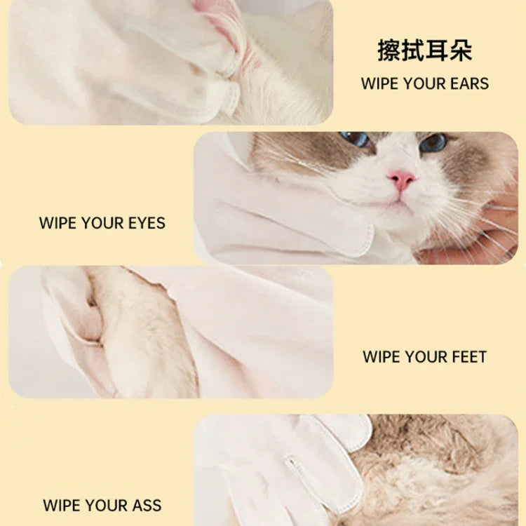 KIMHOME 반려동물 물 없이 씻는 장갑 물티슈 강아지 고양이 목욕 탈취 청소 건식 청소 용품, 6개입/팩