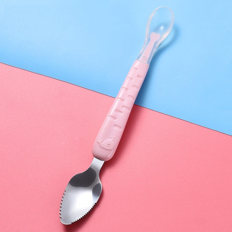 아기 과일 양면 스크래핑 숟가락 304 스테인리스 실리콘 부드러운 숟가락, 분홍, 파랑, 보관함 포함 파랑, 보관함 포함 분홍