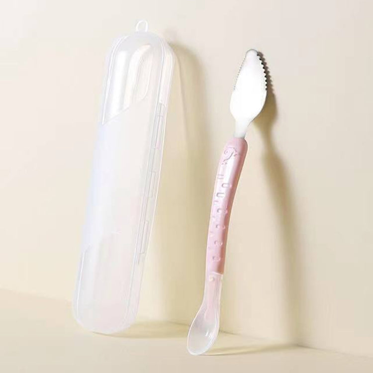 아기 과일 양면 스크래핑 숟가락 304 스테인리스 실리콘 부드러운 숟가락, 분홍, 파랑, 보관함 포함 파랑, 보관함 포함 분홍