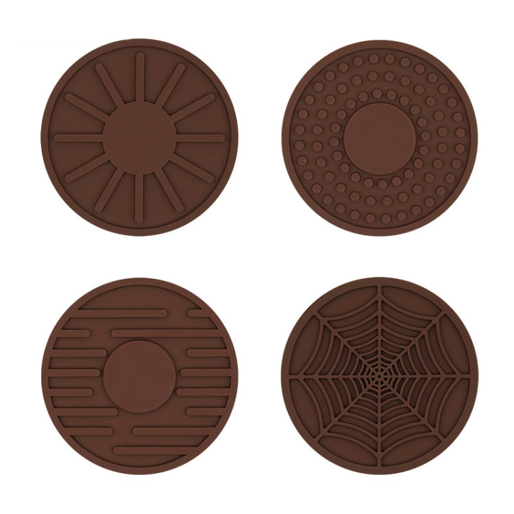 4pcs/set 6.8x0.3cm Car Anti-slip Silicone Water Coaster Storage Interior, Black, Gray, Brown, Green, Wine Red