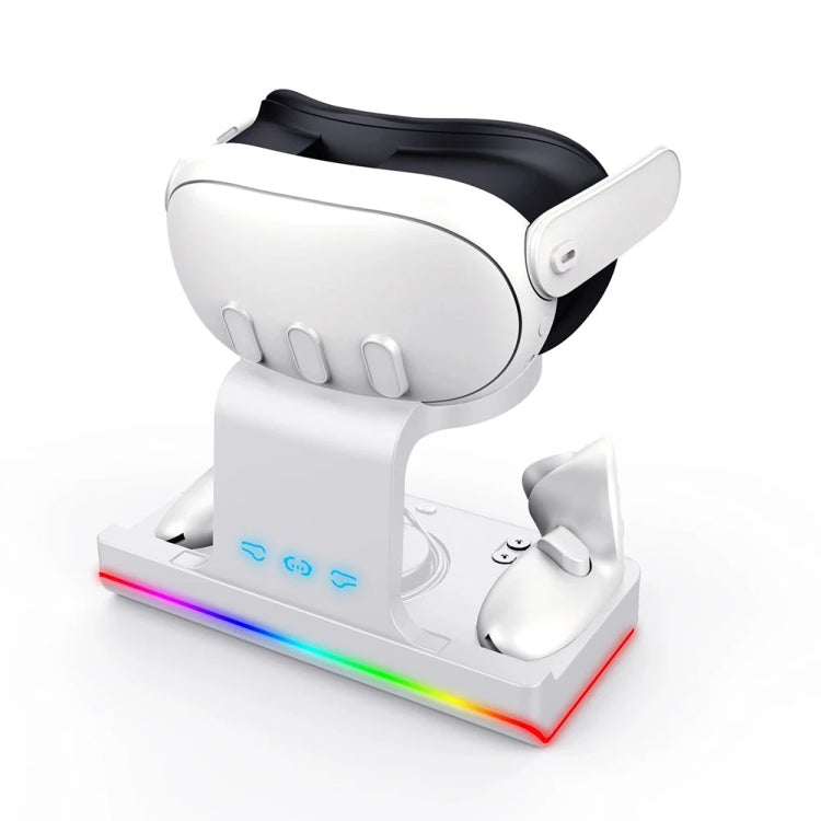 Meta Quest 3 헤드셋 충전 베이스 반짝이는 조명 VR 그립 충전 스탠드, 화이트, 블랙