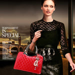 Large capacity PU Leather Diamond Pattern Ladies Handbag with Hanging Ornaments
