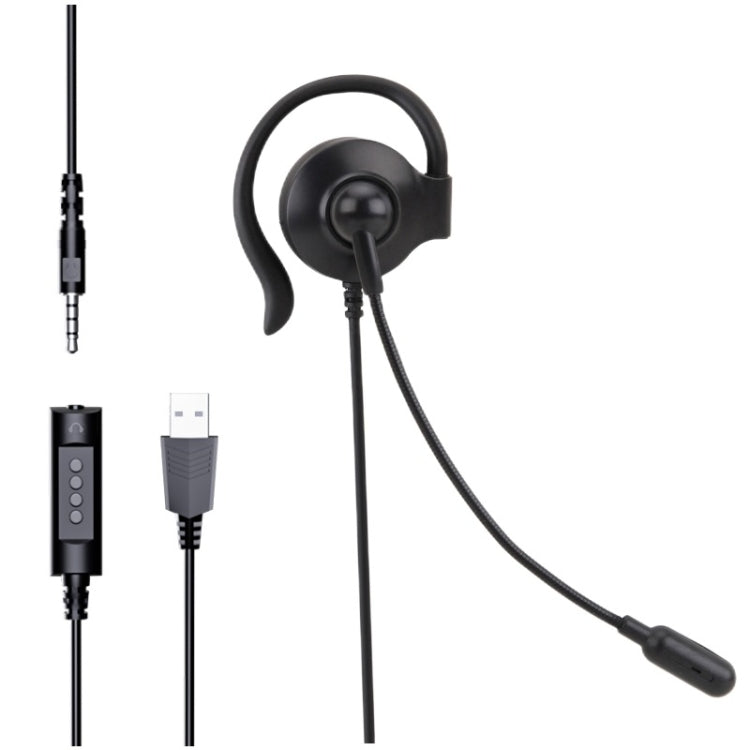 SOYTO SY227 단면 오퍼레이터 이어 훅 헤드셋 유선 컴퓨터 헤드셋, 3.5mm, 분리형 USB 와이어 컨트롤