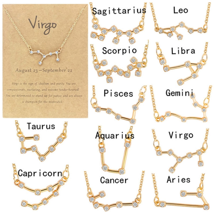 12 Zodiac Signs With Diamonds Necklace Card Rhinestones Collarbone Chain Pendant, Scorpio Golden, Sagittarius Golden, Capricorn Golden, Taurus Golden, Pisces Golden, Leo Golden, Libra Golden, Cancer Golden, Aquarius Golden, Virgo Golden, Aries Golden  ...
