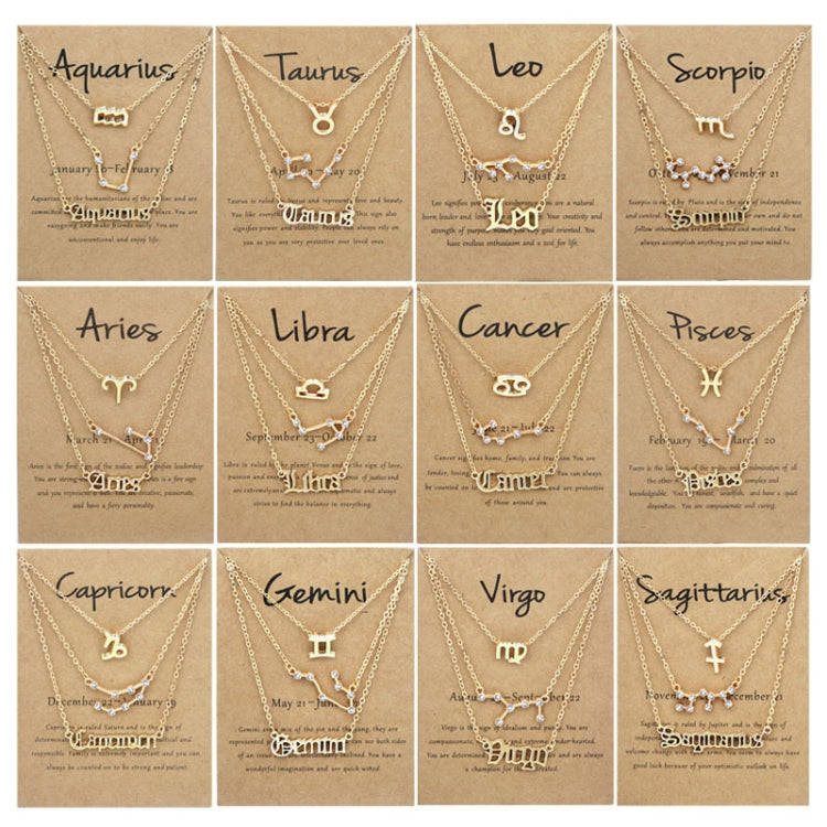 3 In 1 12 Zodiac Signs Necklace Set Retro Alphabet Symbols With Diamonds Jewelry Set, Scorpion Golden, Sagittarius Golden, Capricorn Golden, Taurus Golden, Pisces Golden, Leo Golden, Libra Golden, Cancer Golden, Aquarius Golden, Virgo Golden, Aries Gol...