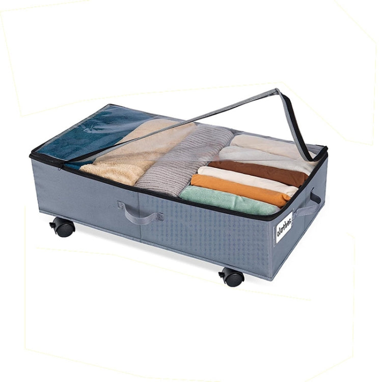 접이식 침대 밑 의류 신발 수납함 바퀴 및 손잡이 포함, 투명 커버 그레이 78x38x16cm