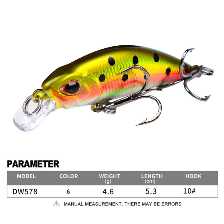 5.3cm 4.6g 싱킹 미노우 루어 롱 캐스팅 바이오닉 플라스틱 하드 베이트 낚시 장비, PROBEROS DW577 8003 훅, PROBEROS DW578 일반 훅