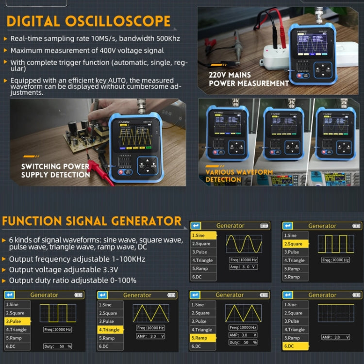 FNIRSI 3 in 1 휴대용 디지털 오실로스코프 LCR 트랜지스터 테스터, DSO-TC3 표준, DSO-TC3 업그레이드
