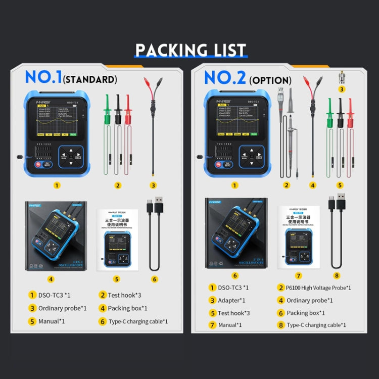 FNIRSI 3 in 1 휴대용 디지털 오실로스코프 LCR 트랜지스터 테스터, DSO-TC3 표준, DSO-TC3 업그레이드
