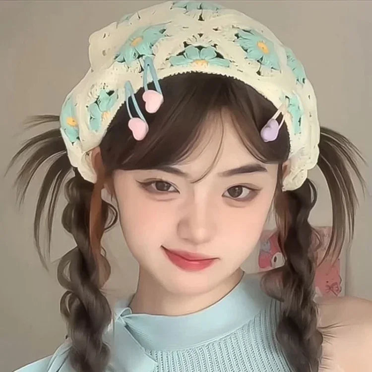수제 코바늘 삼각형 헤어밴드 다용도 빈티지 소녀 시골풍 머리띠, 원사이즈