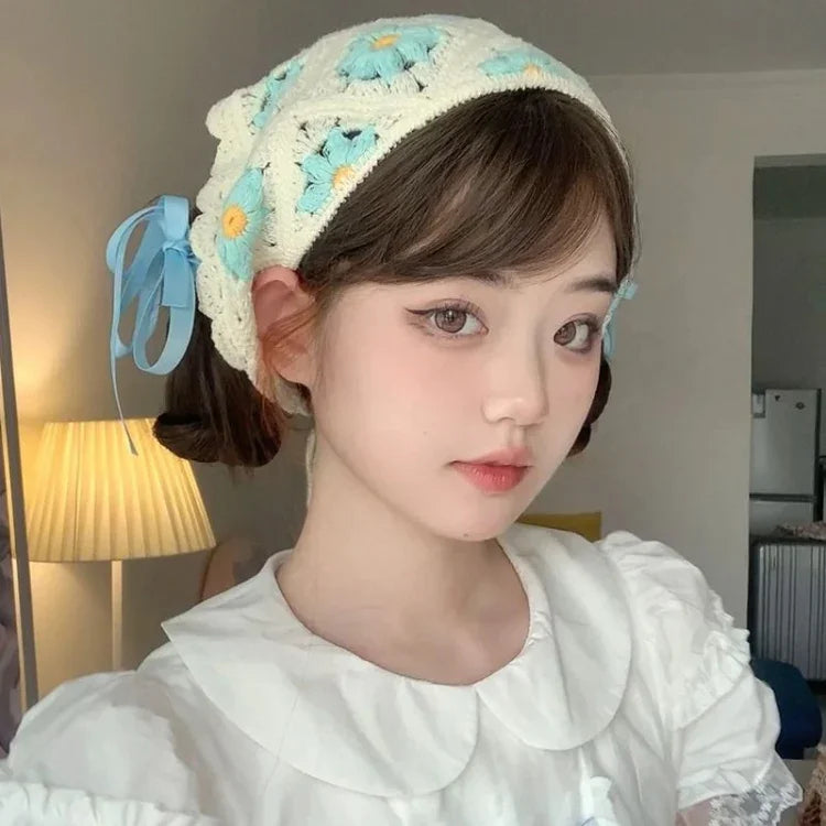 수제 코바늘 삼각형 헤어밴드 다용도 빈티지 소녀 시골풍 머리띠, 원사이즈