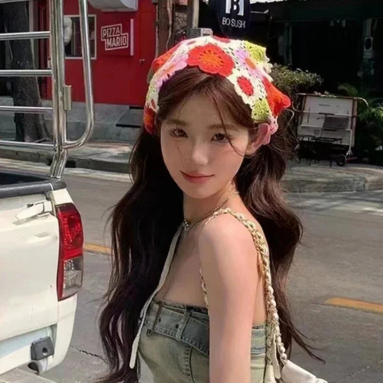 수제 코바늘 삼각형 헤어밴드 다용도 빈티지 소녀 시골풍 머리띠, 원사이즈