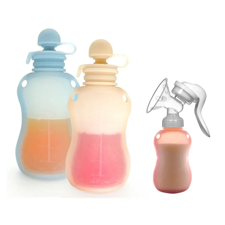 150ml 재사용 가능한 실리콘 아기 음식 파우치 리필 가능한 짜먹기 저장 용기, 150ml 블루, 150ml 핑크, 150ml 베이지