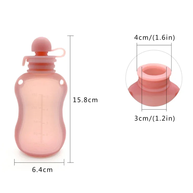 150ml 재사용 가능한 실리콘 아기 음식 파우치 리필 가능한 짜먹기 저장 용기, 150ml 블루, 150ml 핑크, 150ml 베이지