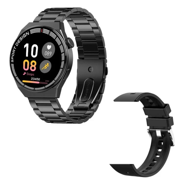GT3Pro 1.28인치 헬스 모니터링 블루투스 통화 스마트워치 NFC 지원, 블랙 실리콘, 실버 실리콘, 블랙 가죽, 브라운 가죽, 블랙 스틸, 실버 스틸, 블랙 3구 스틸, 실버 3구 스틸