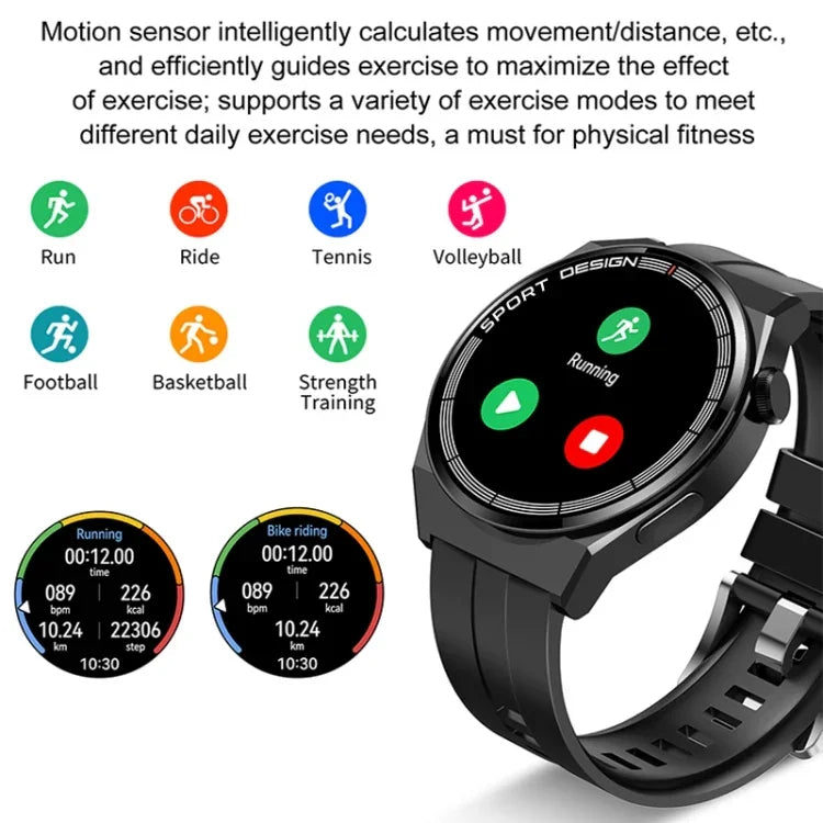GT3Pro 1.28인치 헬스 모니터링 블루투스 통화 스마트워치 NFC 지원, 블랙 실리콘, 실버 실리콘, 블랙 가죽, 브라운 가죽, 블랙 스틸, 실버 스틸, 블랙 3구 스틸, 실버 3구 스틸