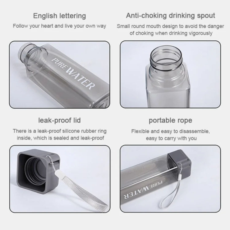 심플 스퀘어 머그 휴대용 누수 방지 플라스틱 컵 스포츠 캠핑 병, 500ml