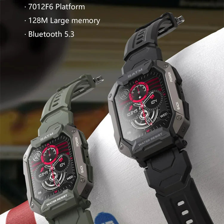 C20Plus 1.81인치 건강 모니터링 방수 블루투스 통화 스마트워치, 위장 그린