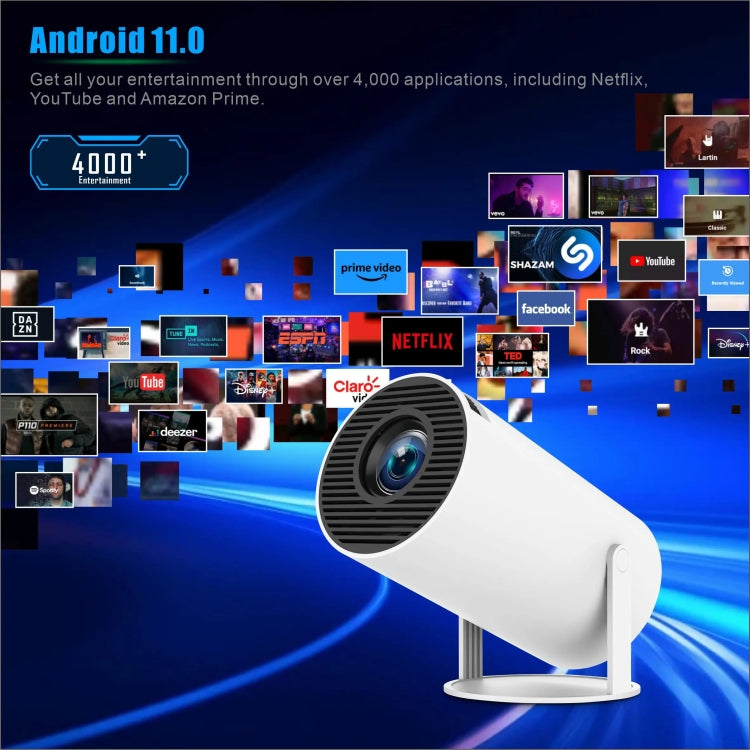 HY300 PRO 스마트 프로젝터 안드로이드 11.0 시스템 160 루멘 휴대용 프로젝터, EU 플러그, 미국 플러그, 영국 플러그, 호주 플러그