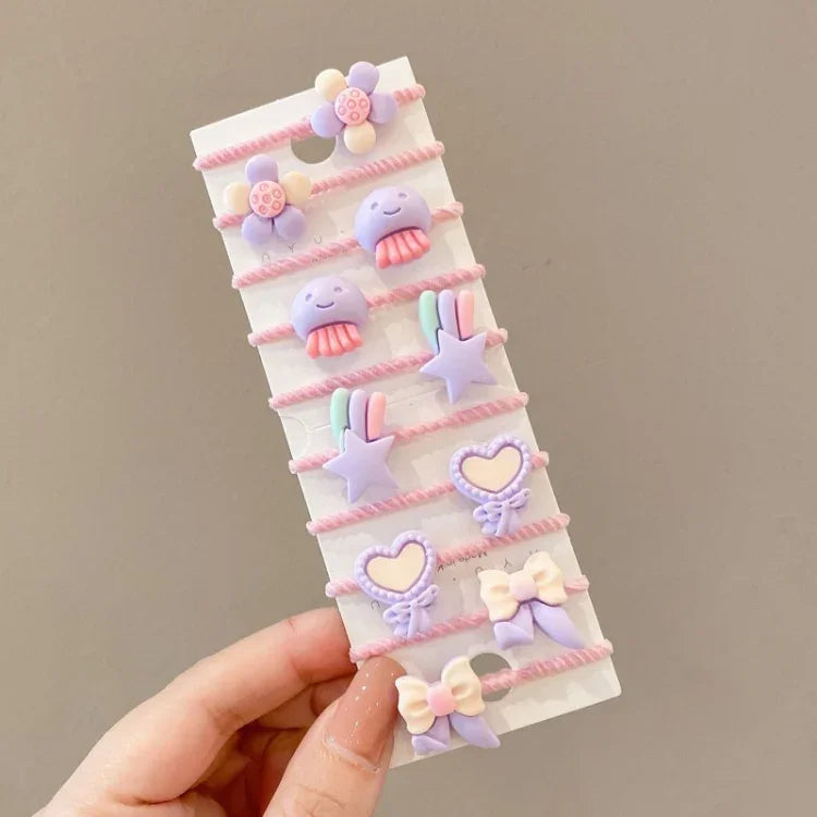 10개 세트 어린이 사랑스러운 머리띠 반지 아기 작은 부러지지 않는 머리밴드, 꽃 1, 아보카도, 과일과 채소, 꽃 2, 다채로운 팔잎 꽃, 분홍 사탕, 개구리 동물, 아이스크림, 수박 과일, 투명 데이지, 크림 색상