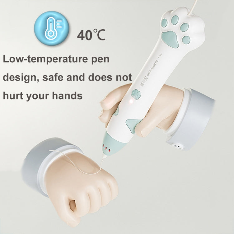 고양이 발톱 USB 충전 저온 3D 프린팅 펜 어린이 DIY 낙서 3D 페인팅 펜, 민트 그린, 사쿠라 핑크