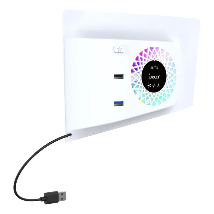 PS5 Slim ipega PG-P5S019 온도 조절 쿨링 팬 페이스 커버 쿨러 + RGB 조명 USB 허브, ipega PG-P5S019