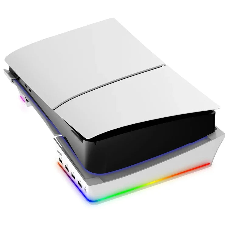 Sony PS5 Slim IPEGA PG-P5S021 RGB 조명 호스트 수평 스탠드 4 USB 허브 포함, 화이트