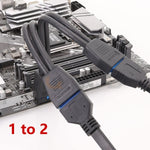 컴퓨터 마더보드 19핀 USB3.0 1대 2 확장 케이블, 21cm 19핀