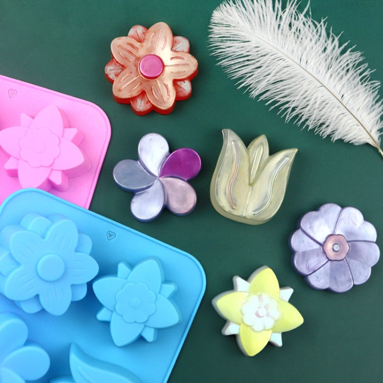 6칸 꽃 실리콘 베이킹 케이크 몰드 DIY 수제 비누 몰드, 6칸 꽃