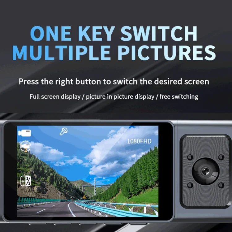 3 카메라 렌즈 3인치 IPS 스크린 WiFi 차량 대시캠 1080P 야간 시야 대시 카메라, 32G, 64G
