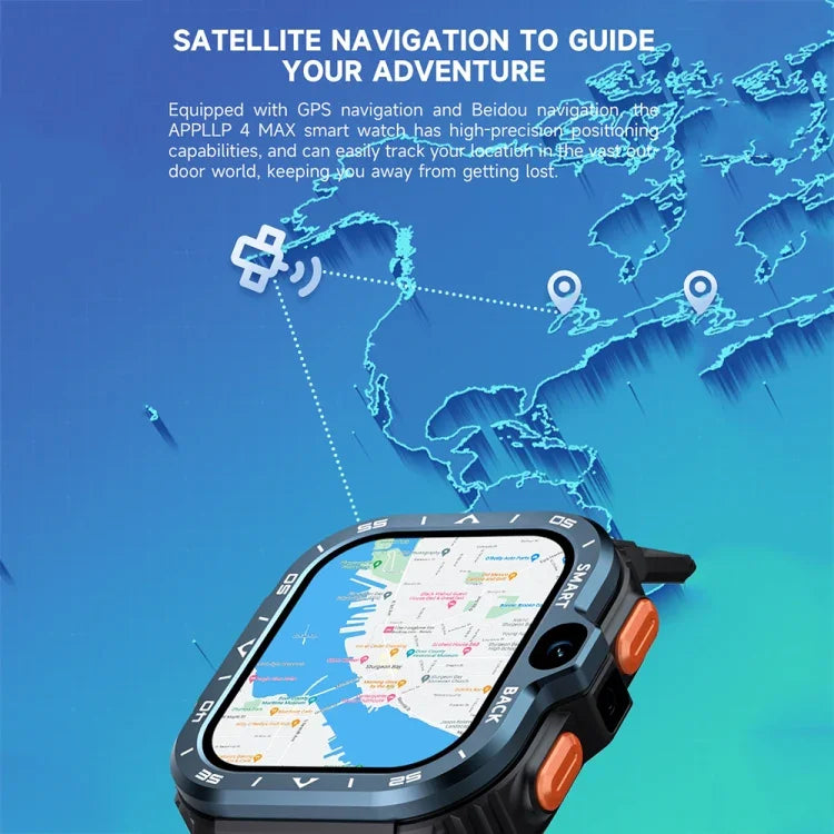 LOKMAT APPLLP 4 MAX 2.02인치 안드로이드 8.1 풀 네트워크 와이파이 카드 블루투스 스마트워치, 4G+64G(실버), 4G+64G(네이비 블루)