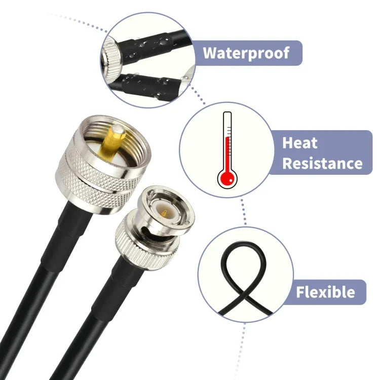 BNC 수컷 투 UHF 수컷 RG58 어댑터 케이블, 0.5m, 1m, 2m, 3m, 5m, 8m, 10m