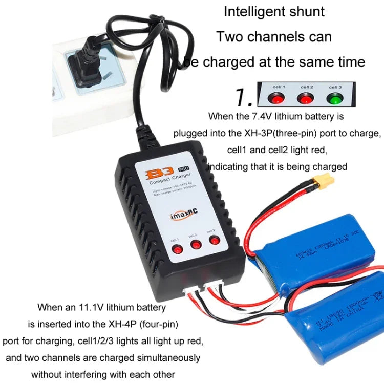 ImaxRC 7.4V/11.1V 2S/3S 모형 항공기 드론 리튬 배터리 지능형 밸런스 충전기, 미국 플러그