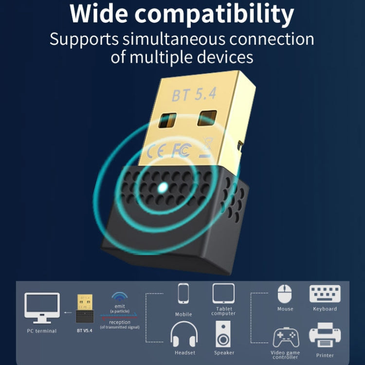 USB 블루투스 5.4 어댑터 송수신기 블루투스 오디오 PC 어댑터, 블루투스 5.4