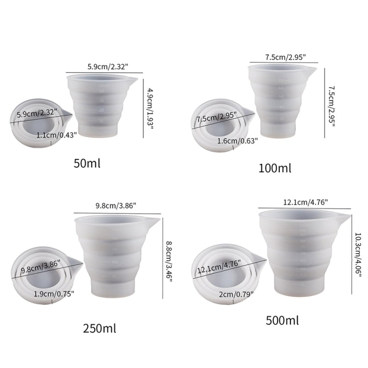 접이식 DIY 에폭시 계량 컵 실리콘 몰드 양초 석고 접착제 혼합 컵, 5개 50ml, 5개 100ml, 2개 250ml, 2개 500ml