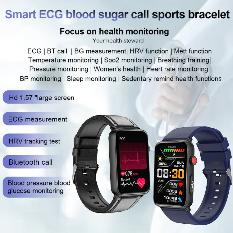 스마트 워치 링 ECG 온도 심박수 혈압 건강 블루투스 통화 시계, 블랙 실리콘, 레드 실리콘, 블루 실리콘, 블랙 가죽, 브라운 가죽