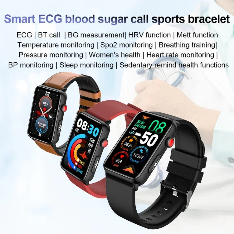 스마트 워치 링 ECG 온도 심박수 혈압 건강 블루투스 통화 시계, 블랙 실리콘, 레드 실리콘, 블루 실리콘, 블랙 가죽, 브라운 가죽
