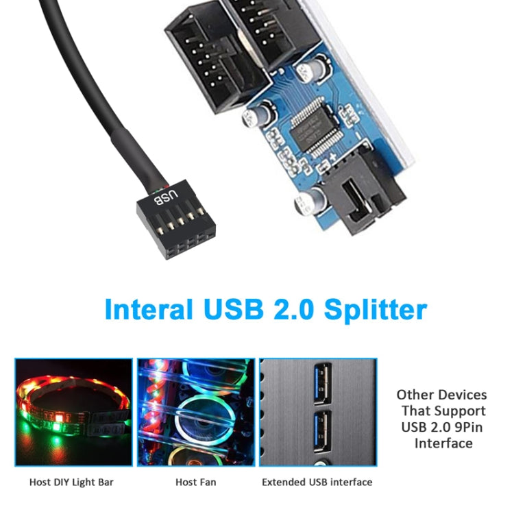 메인보드 9핀 USB2.0 1대2 확장 케이블 칩 내장 다중 인터페이스 지원 공유용, 1대2