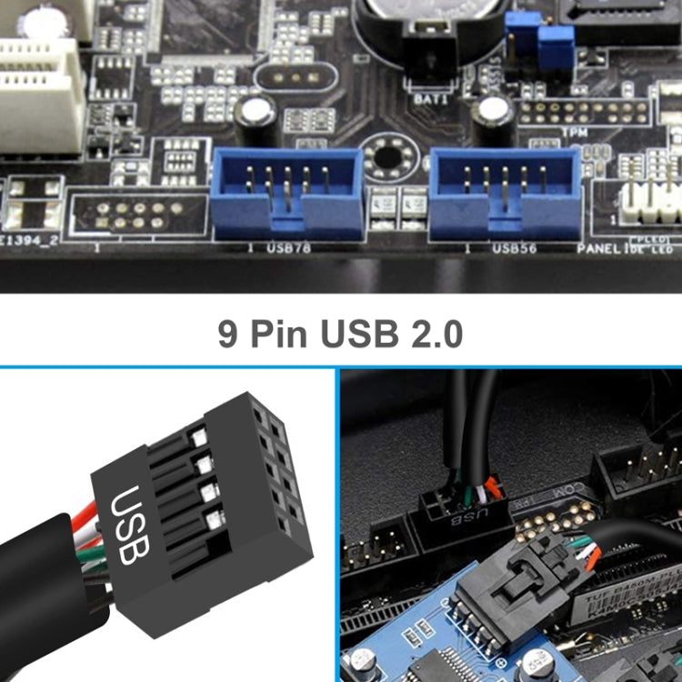 메인보드 9핀 USB2.0 1대2 확장 케이블 칩 내장 다중 인터페이스 지원 공유용, 1대2