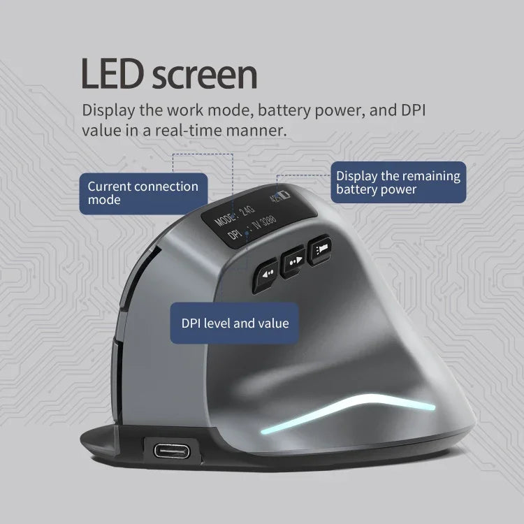 ZELOTES F-26C 8키 2.4G+블루투스 듀얼 모드 LED 디스플레이 수직 그립 무선 마우스, F-26C