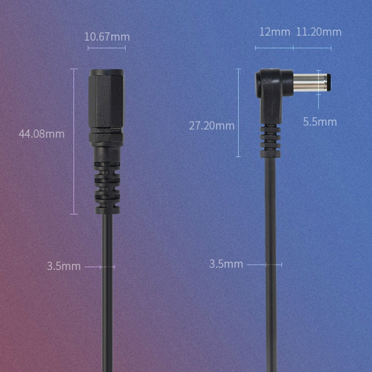 DC 5.5 x 2.1mm 직선-굽힘 어댑터 케이블 수컷-암컷 전원 연장 코드 2개, B1-2
